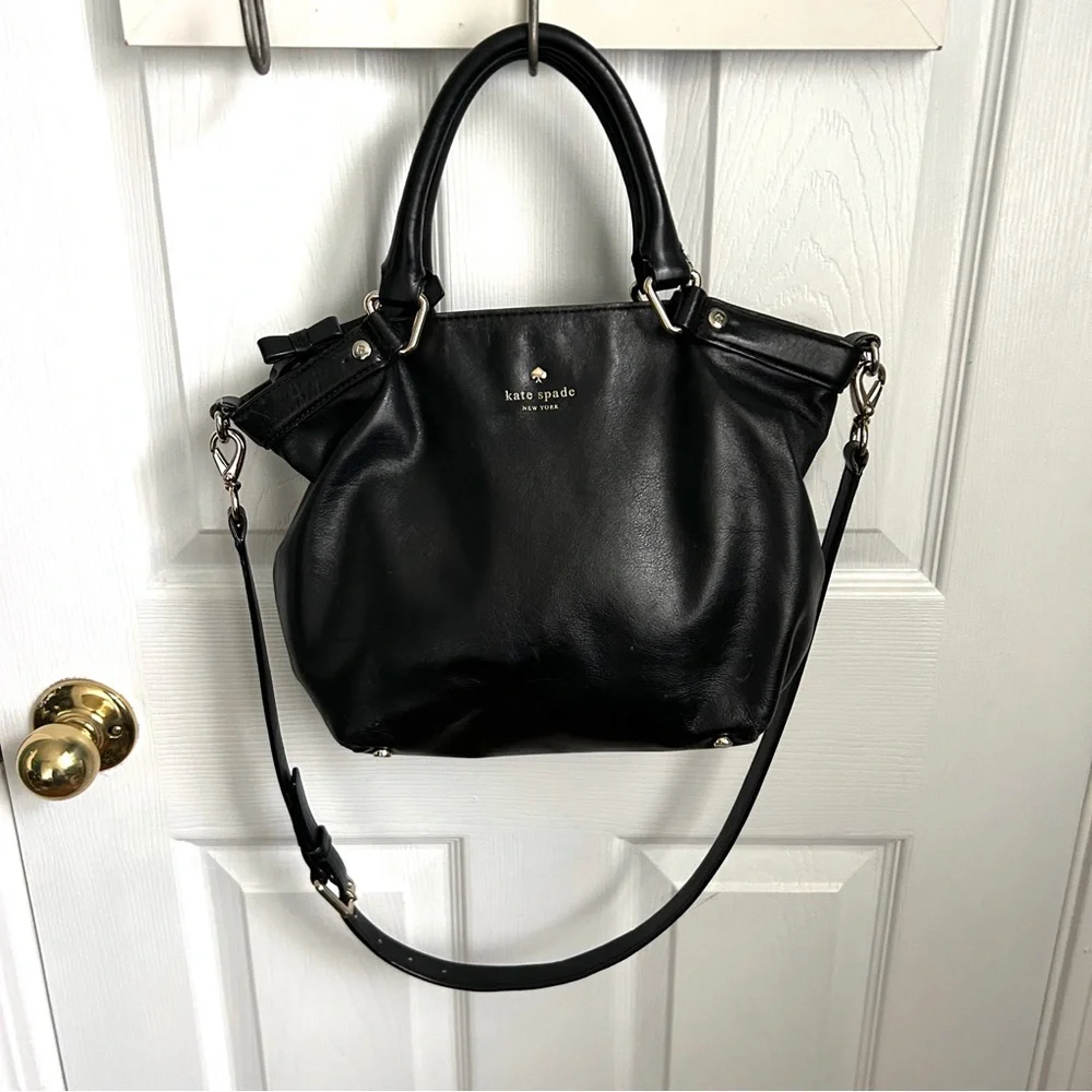 Kate Spade Black Leather Carry-all Shoulder Satchel/Crossbody Bag